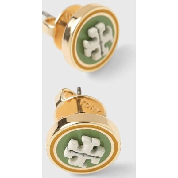 TORY BURCH Kira Green and White Enamel Stud Earrings - Picture 1 of 4